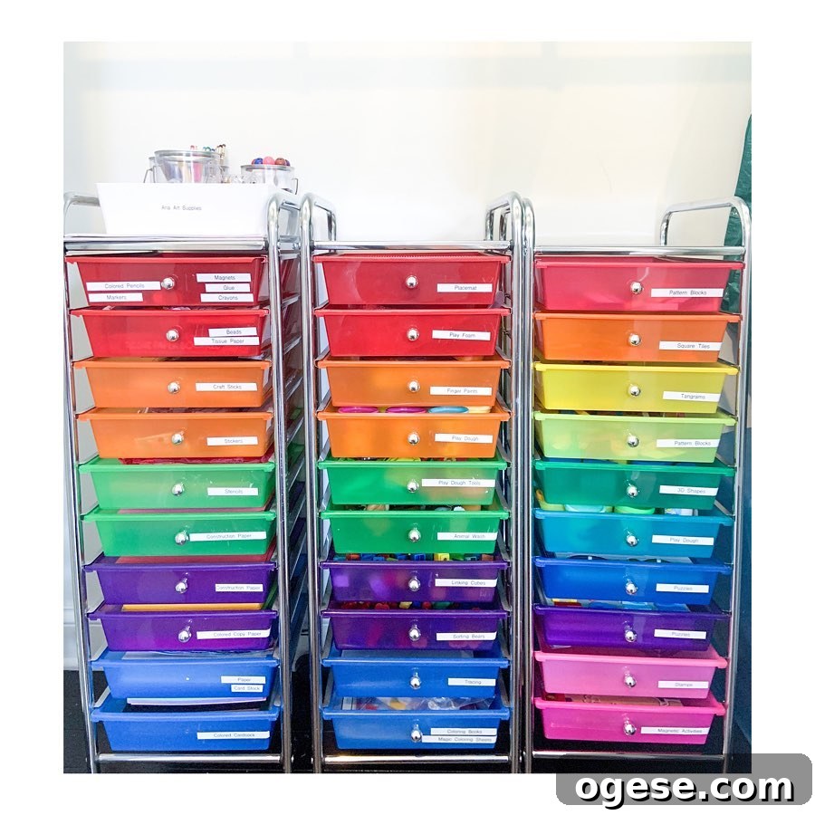 Colorful activity drawers for kids