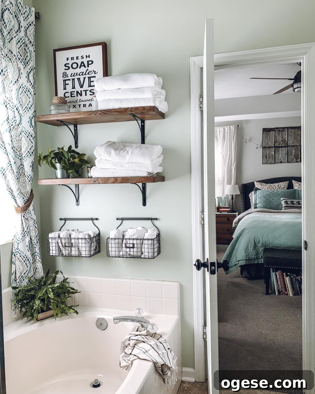 Floating shelves holding books and decor