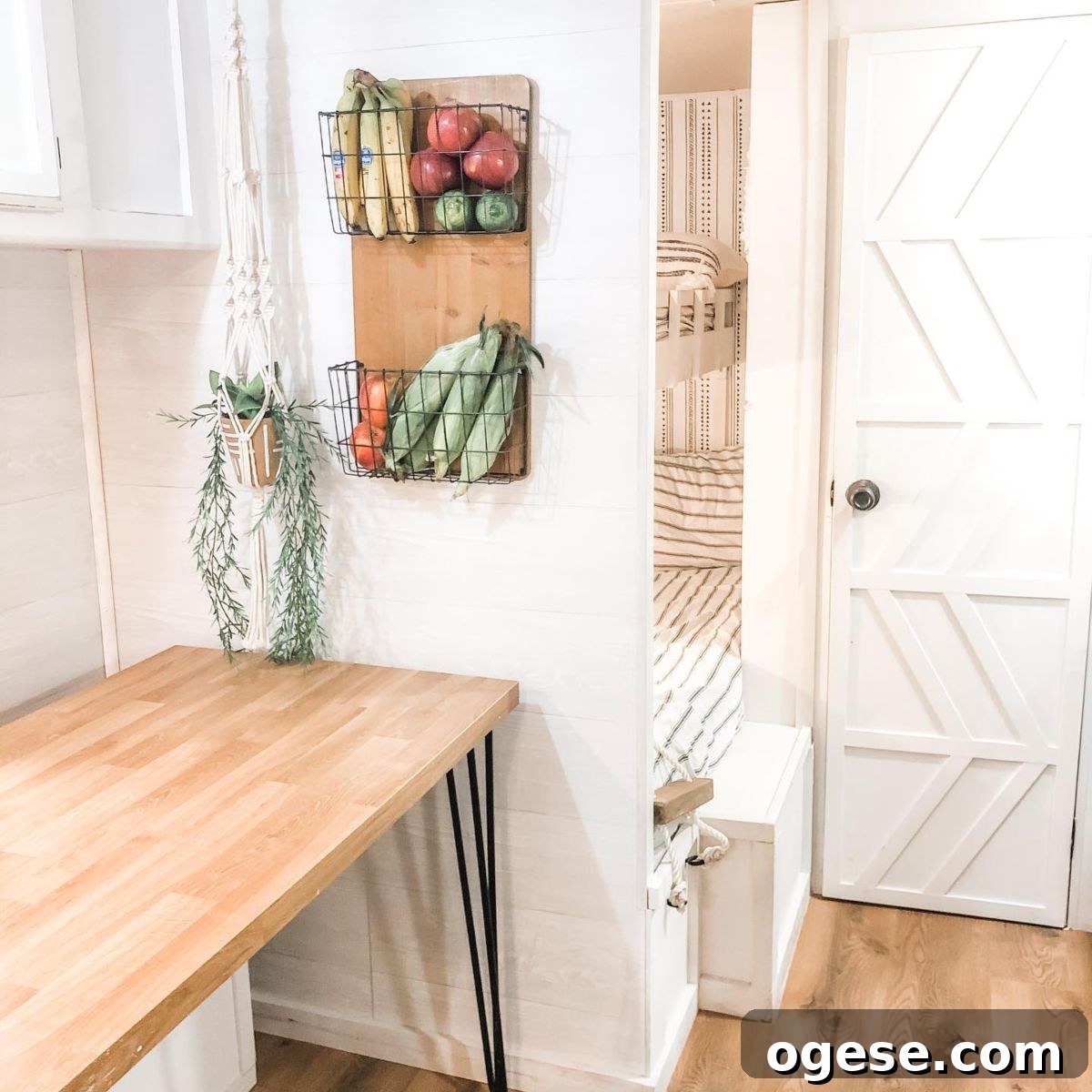 Vertical produce storage on a wall