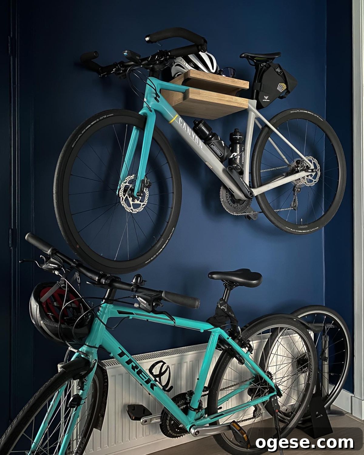 Bicycle hanging on a wall hanger