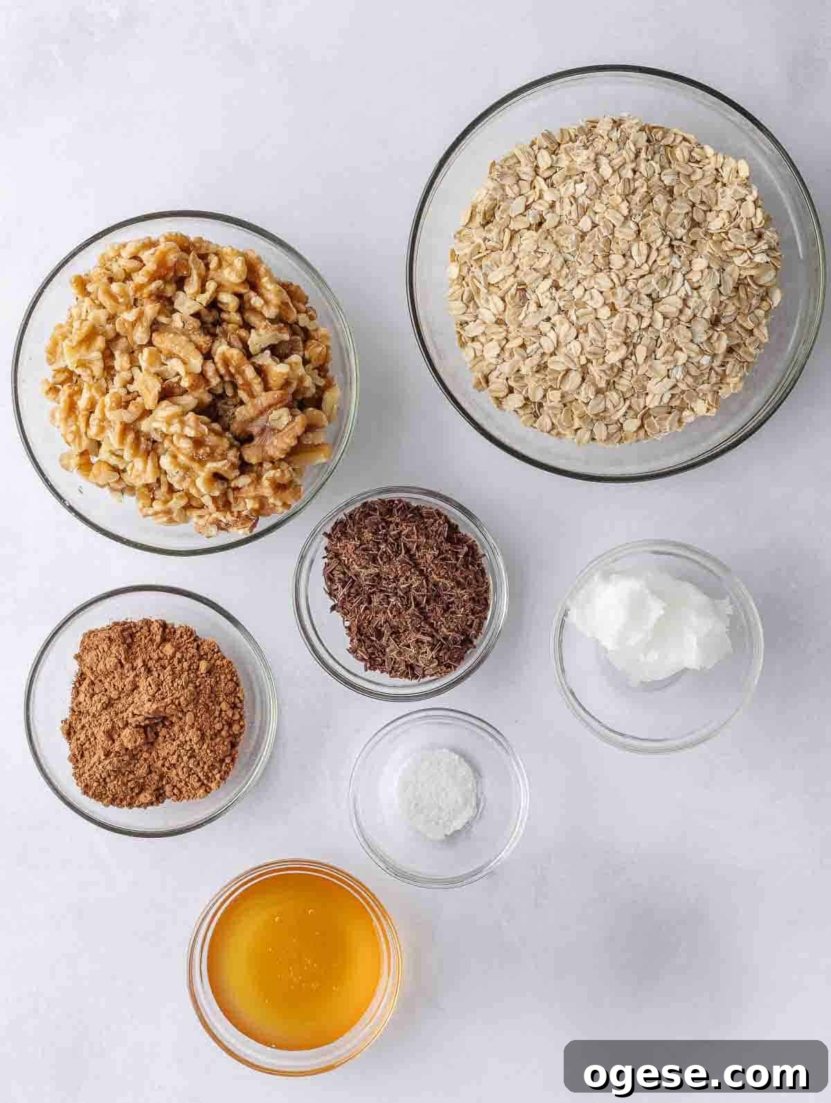 Ingredients needed for homemade chocolate granola.