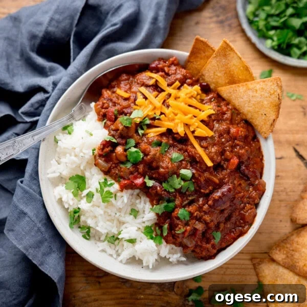 A bowl of chilli con carne with rice