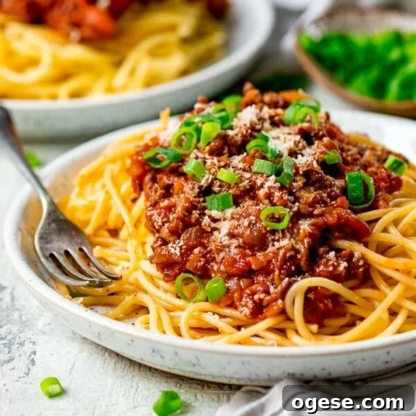 Plate of spaghetti bolognese