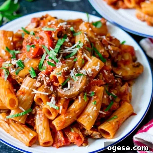 Plate of mushroom ragu with rigatoni