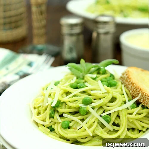Spaghetti with Pea and Pine Nut Pesto