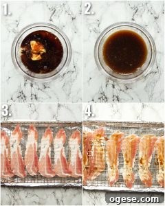 4 step by step photos showing how to make maple bacon