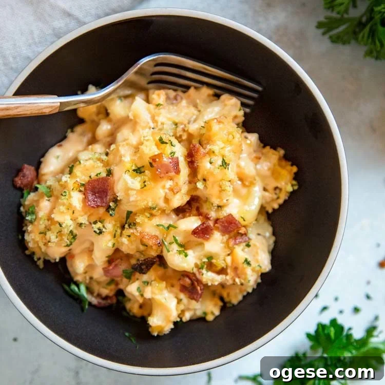 Creamy Bacon Macaroni and Cheese Recipe for Comfort Night 2 A bowl of Bacon Mac and Cheese Casserole