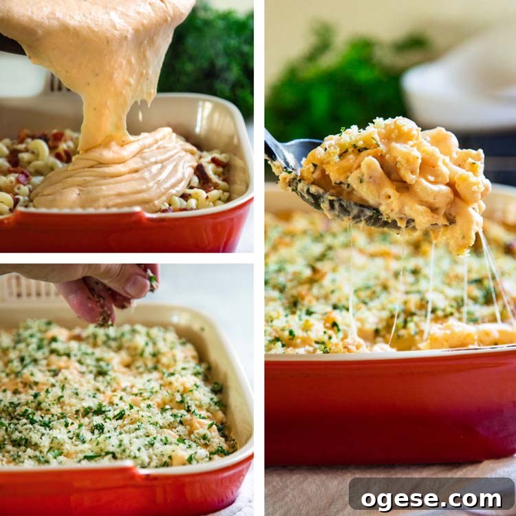 My Bacon Mac and Cheese Casserole is loaded with crisp bacon, cheddar, mozzarella and cream cheese. Topped with buttery Panko breadcrumbs. Pasta perfection! step photos for Bacon Mac and Cheese Casserole
