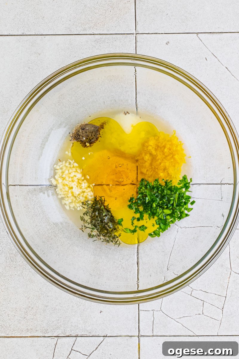 lemon garlic chicken marinade ingredients in a glass bowl
