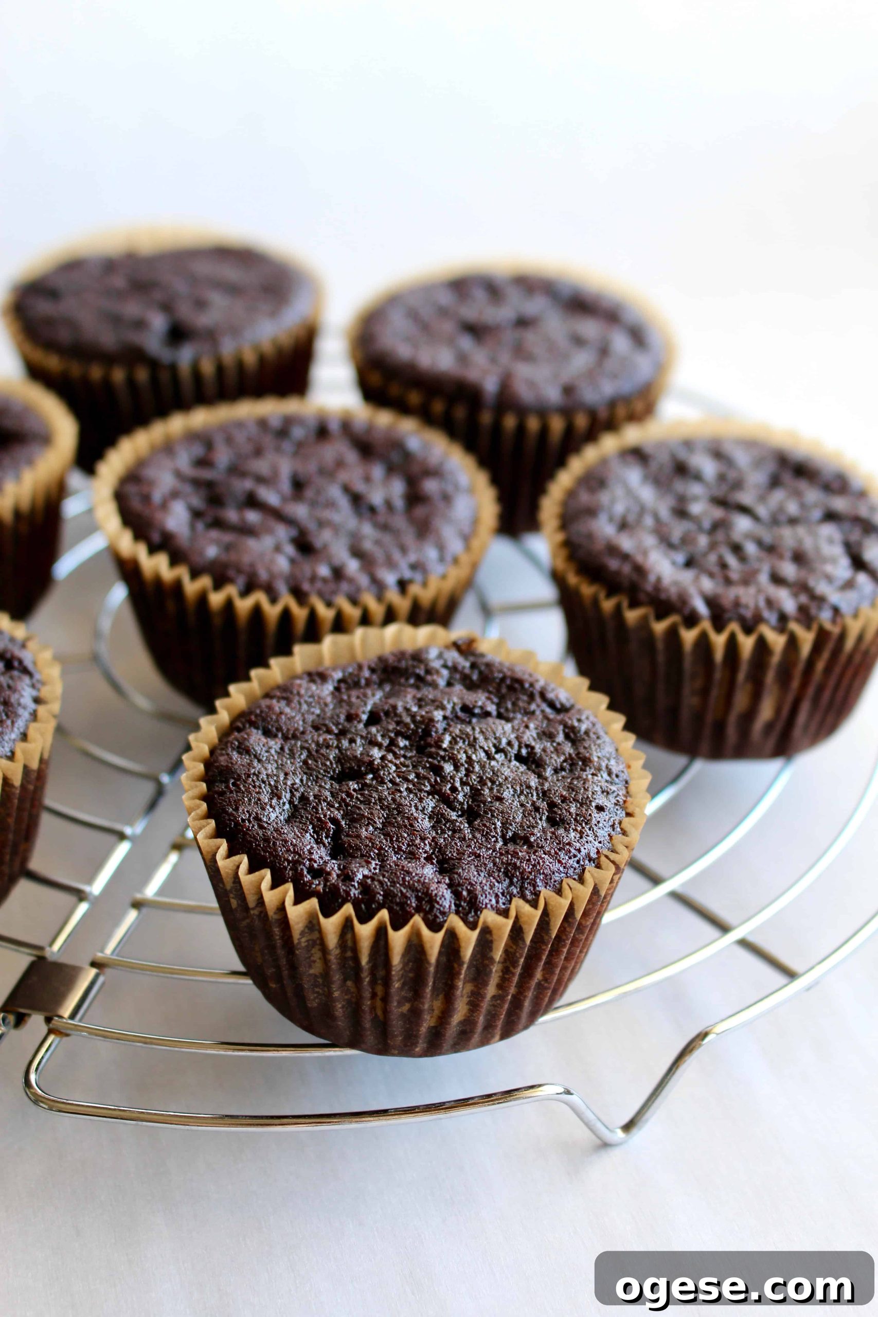 Chocolate cupcakes on a cooling rack