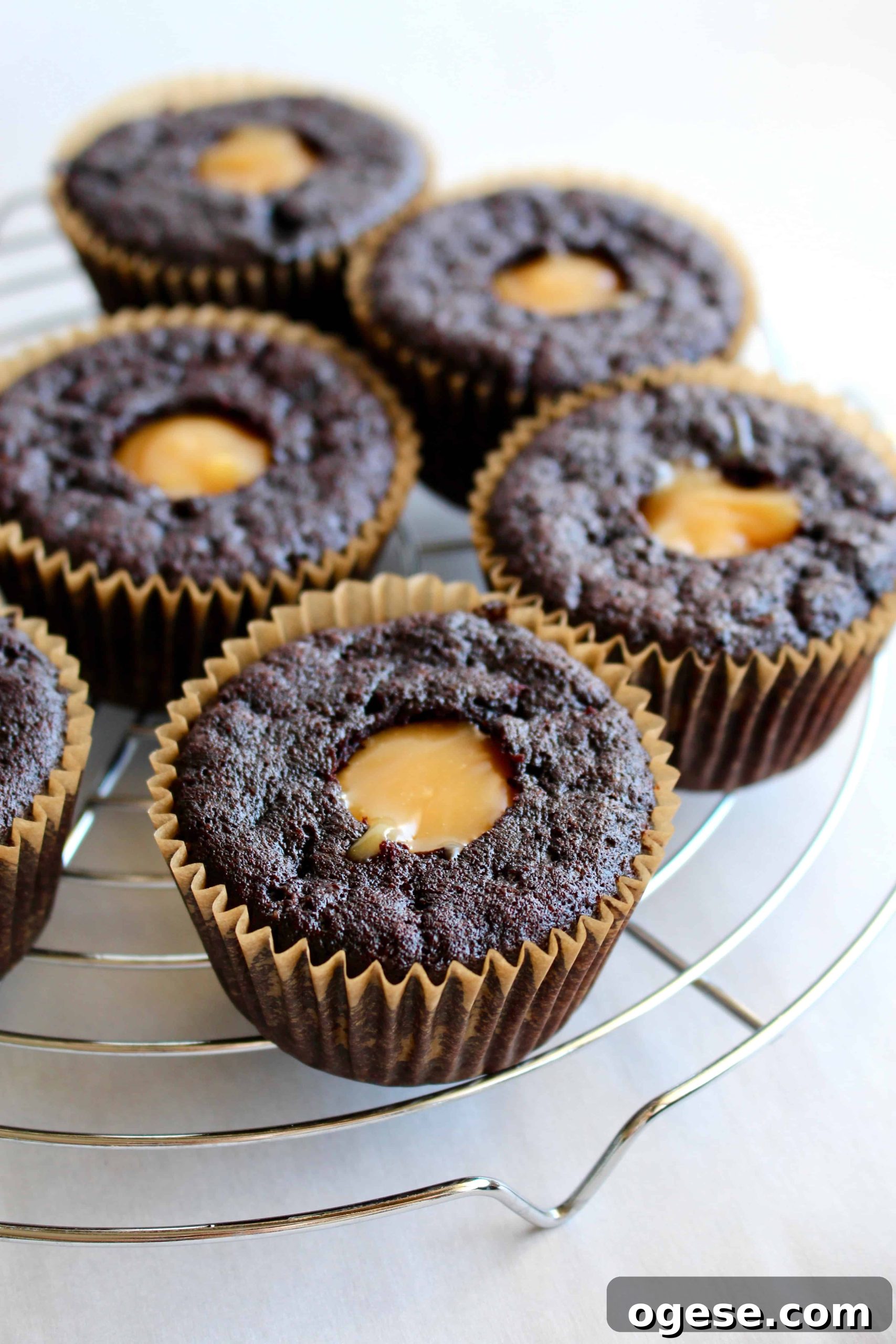 Chocolate cupcakes filled with vegan caramel sauce