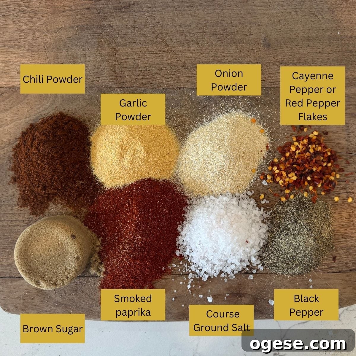 Smoked Pork Rib Dry Rub Recipe for Tender, Flavorful Ribs 3 rib rub ingredients on cutting board