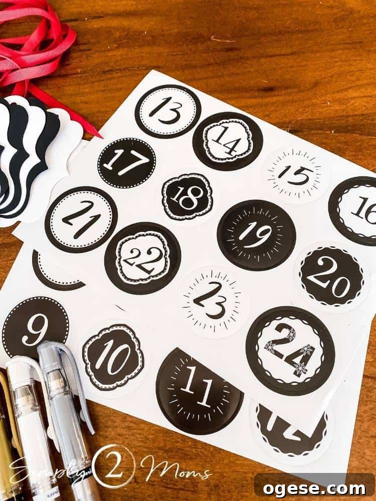 Sheets of black and white number stickers