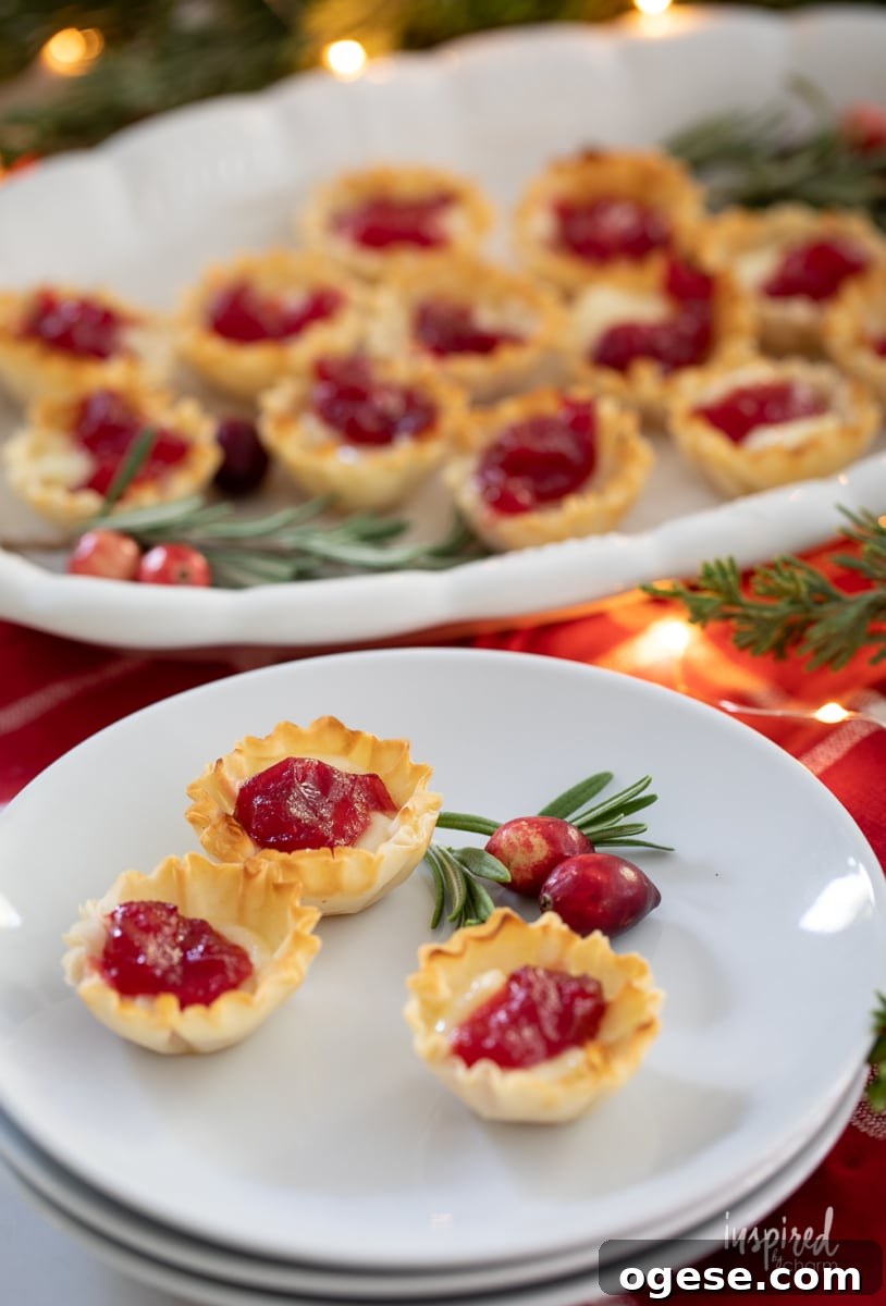 Cranberry Brie Bites on a platter and plates.
