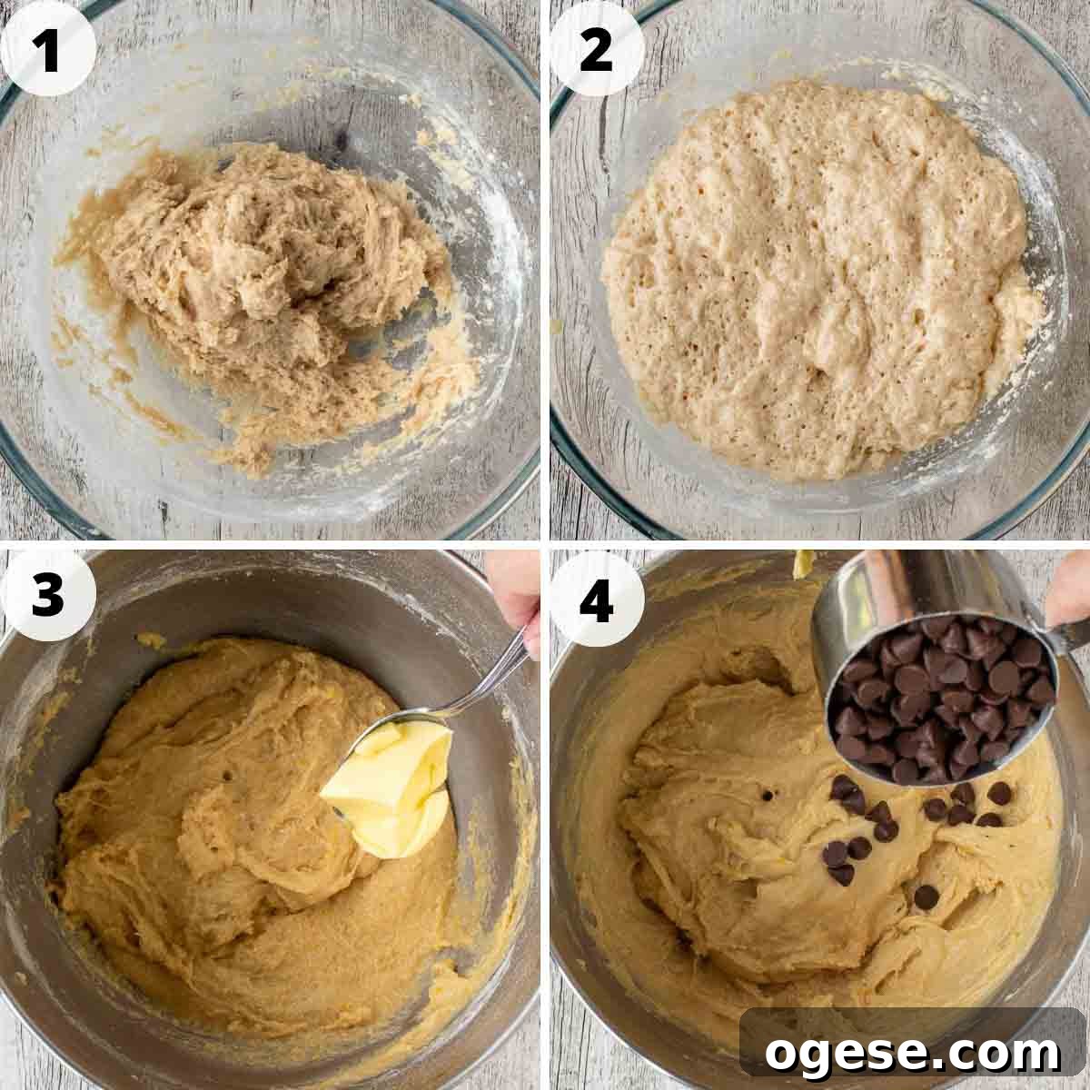 Chocolate Panettone: Decadent Italian Holiday Cake Recipe 4 Four step process showing how to make the dough.