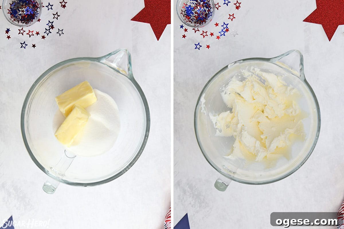 Two photo collage showing how to make sugar cookie dough.