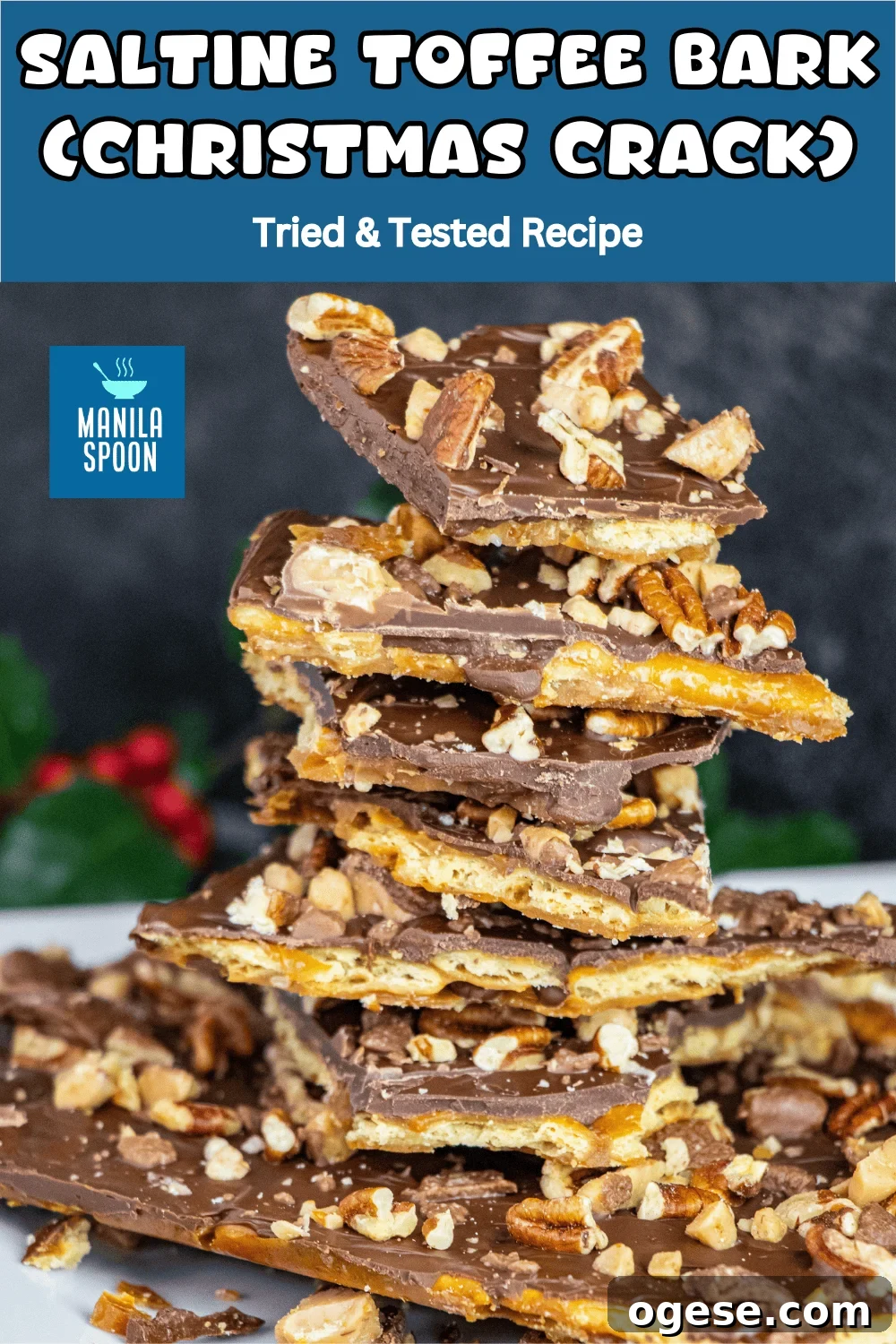 Broken pieces of Saltine Toffee Bark