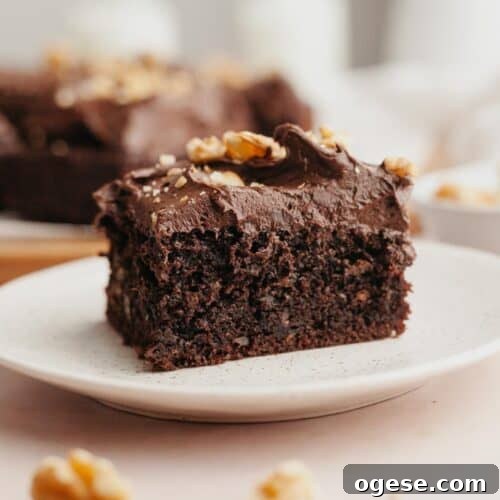 A slice of chocolate cake with chocolate frosting on a plate.