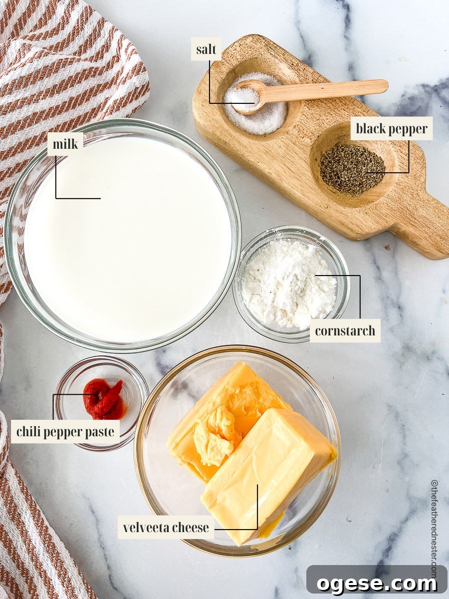 Labeled ingredient image for cheese sauce recipe.