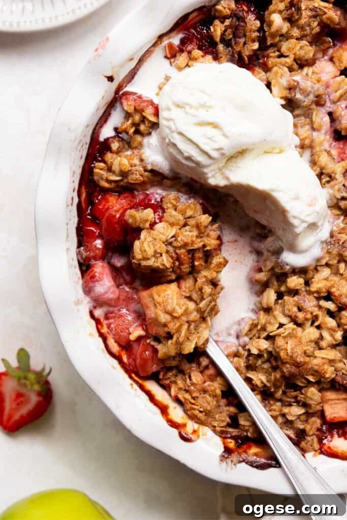 healthy strawberry apple crumble with vanilla ice cream