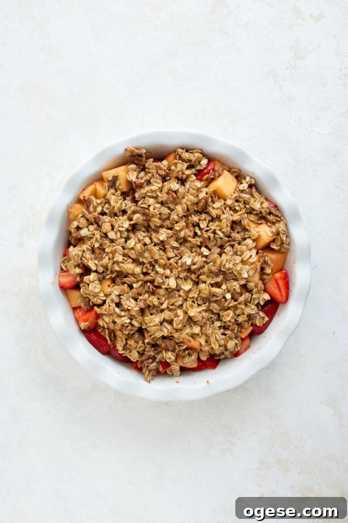 strawberry apple crumble before being baked