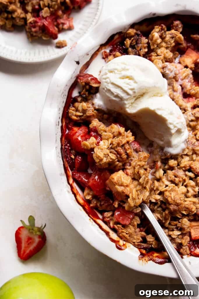 gluten-free strawberry apple crisp with oatmeal crumble