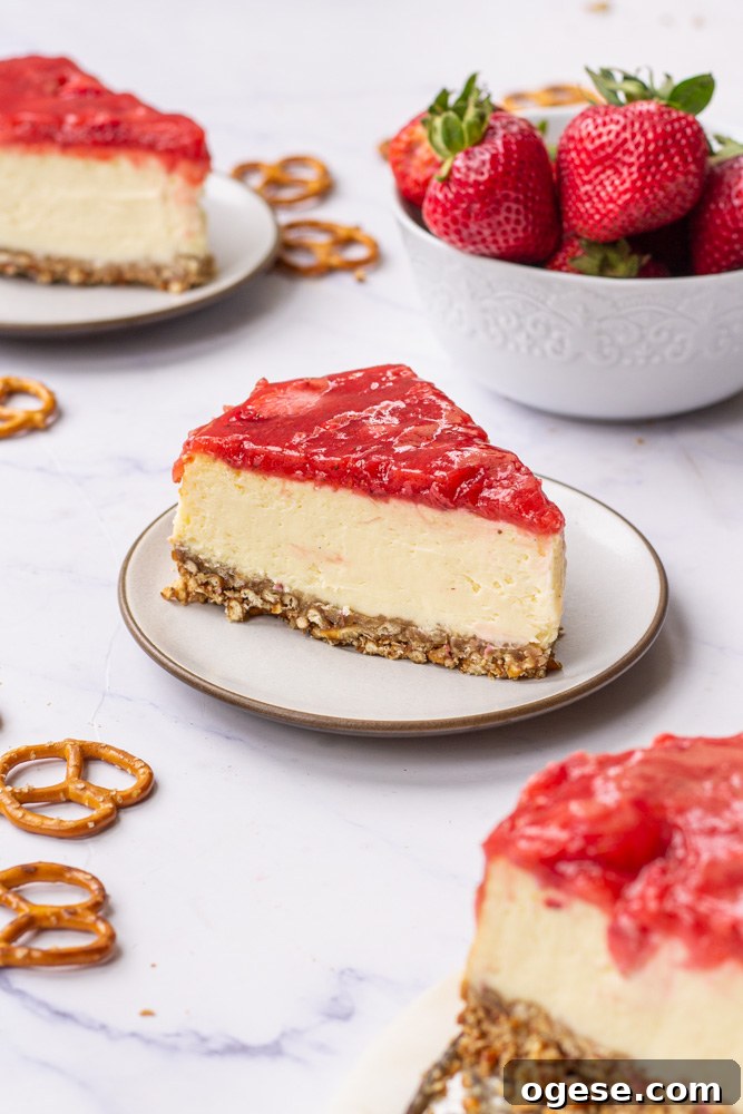 No-Bake Strawberry Pretzel Cheesecake with Salted Crust 9 Strawberry Pretzel Cheesecake