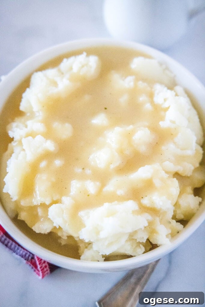 Classic Homemade Gravy Recipe for Perfect Comfort Meals 5 a bowl of mashed potatoes topped with gravy