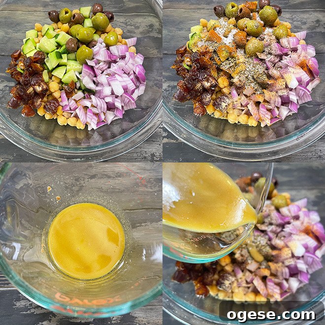 step by step picture collage of making chickpea salad