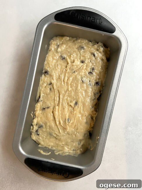 Full chocolate chip loaf with bananas loaf unbaked.