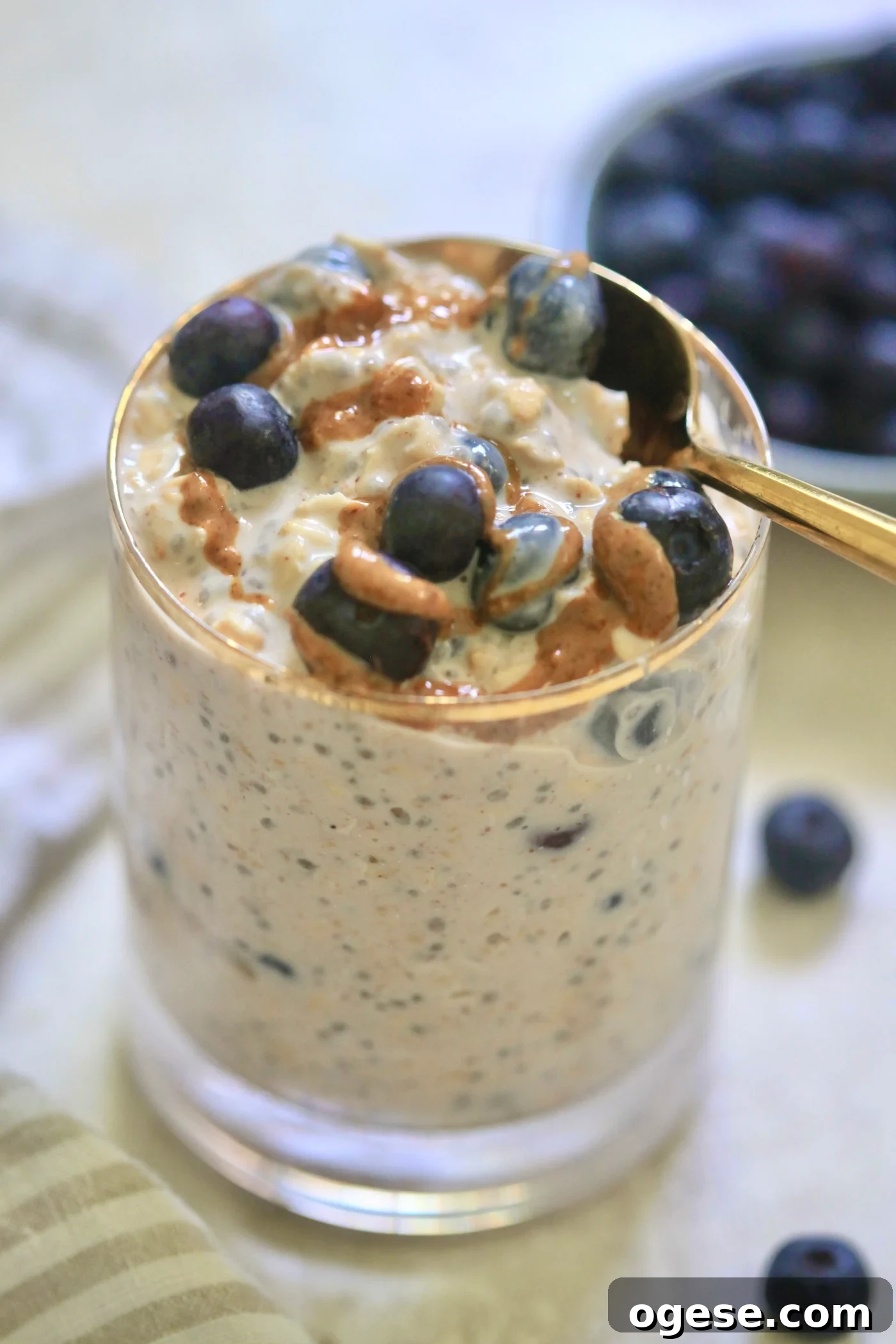 straight on glass with blueberry oatmeal
