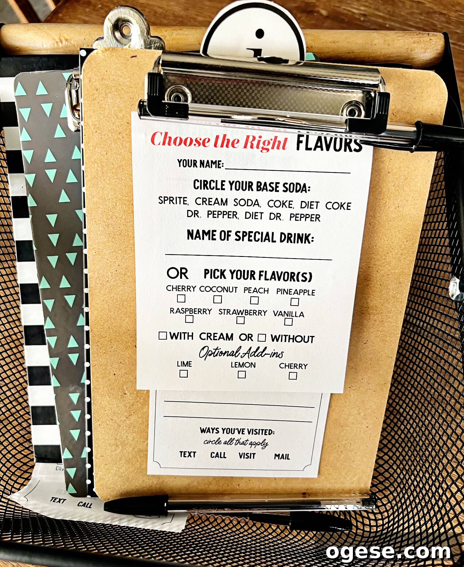 Basket with checklists