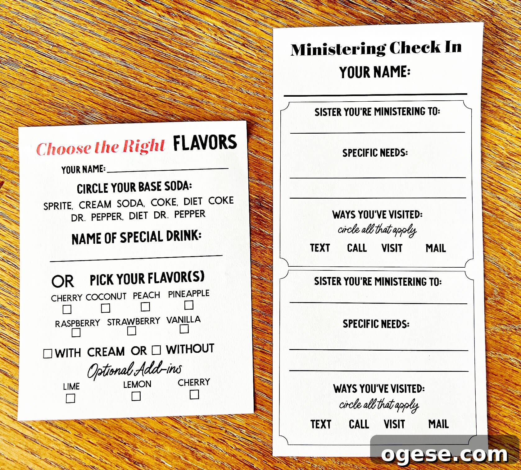 Checklists for ministering check in for soda bar