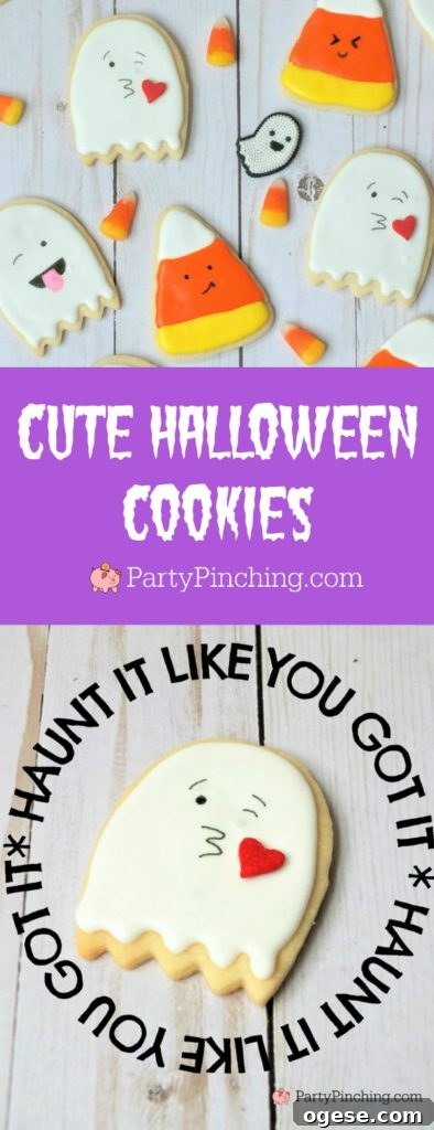 too cute to spook cookies, halloween cookies for kids, cute halloween cookies, ghost candy corn cookies, halloween party ideas