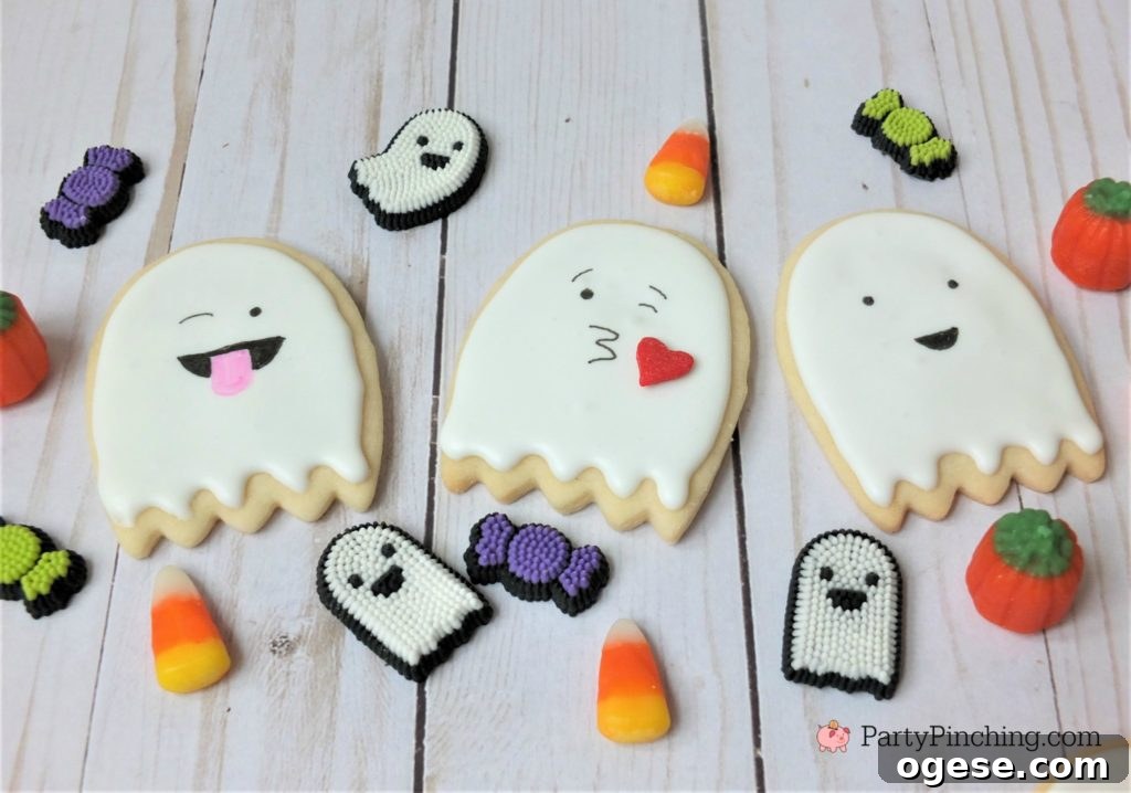 too cute to spook cookies, halloween cookies for kids, cute halloween cookies, ghost candy corn cookies, halloween party ideas
