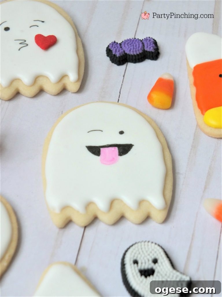 too cute to spook cookies, halloween cookies for kids, cute halloween cookies, ghost candy corn cookies, halloween party ideas