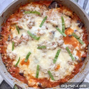 One-Pan Lemon Salmon and Orzo Recipe 16 A large skillet with eggplant parmesan casserole