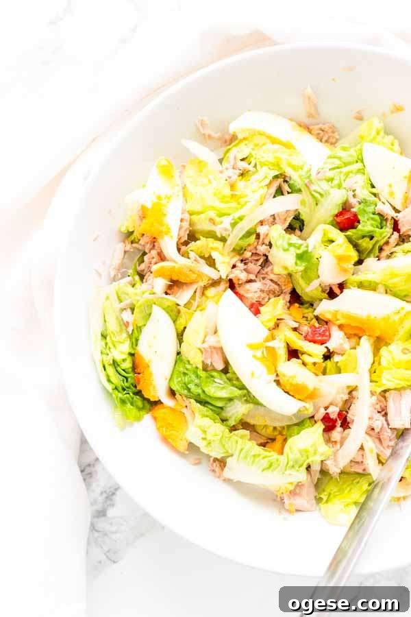 Tuna Tossed Salad with Lemon Vinaigrette 3 Tossed salad with tuna close-up