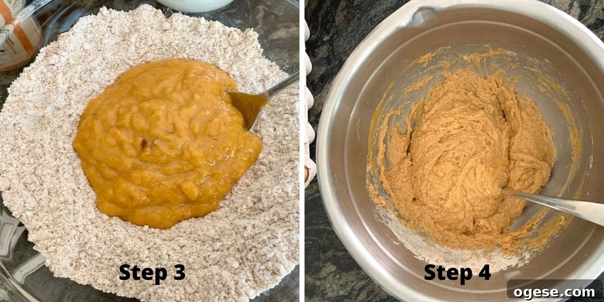 Photos showing mixing the ingredients and the cake batter.