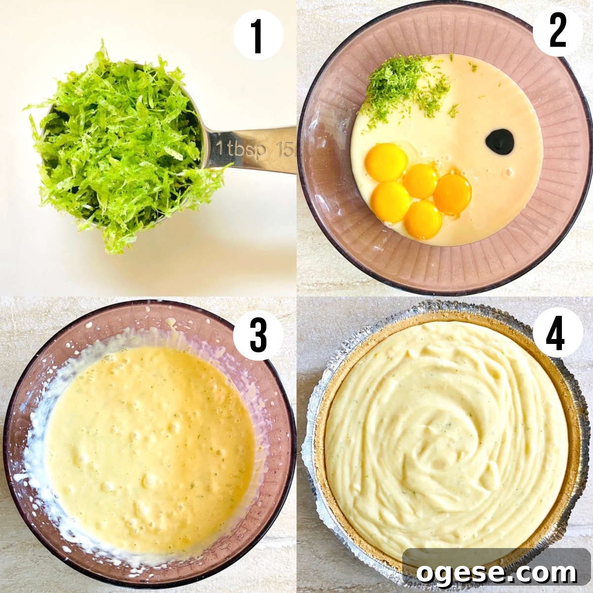 process shots 1 through 4 to make gluten free key lime pie