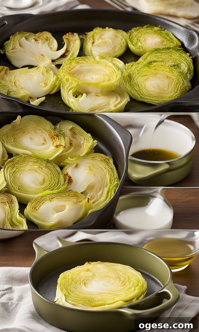 Crispy Golden Baked Cabbage Steaks with Garlic Herb Glaze 3 Sliced raw cabbage steaks ready for seasoning.