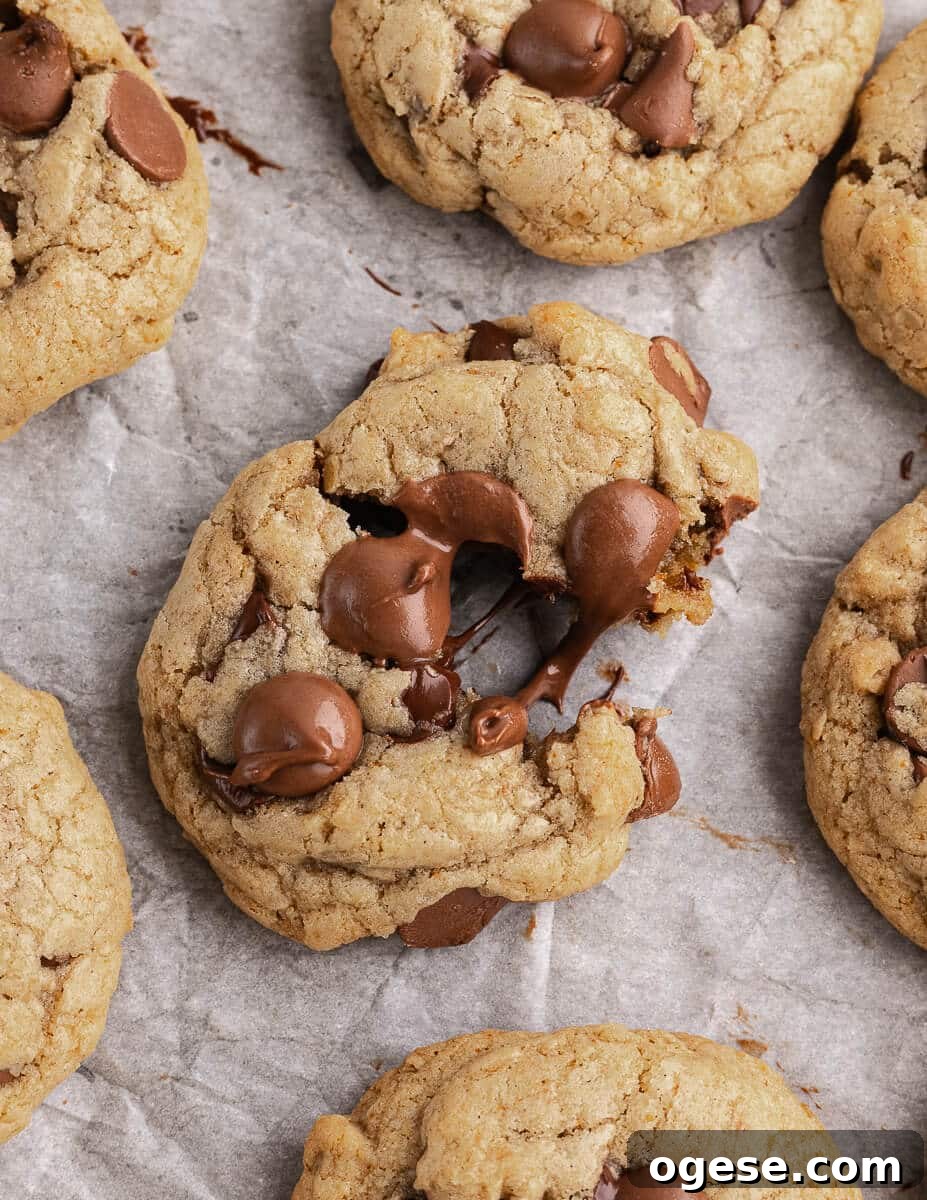 Gluten-Free Chocolate Chip Cookie Recipe You’ll Love 3 chocolate chip cookie broken apart with melted chocolate in it.