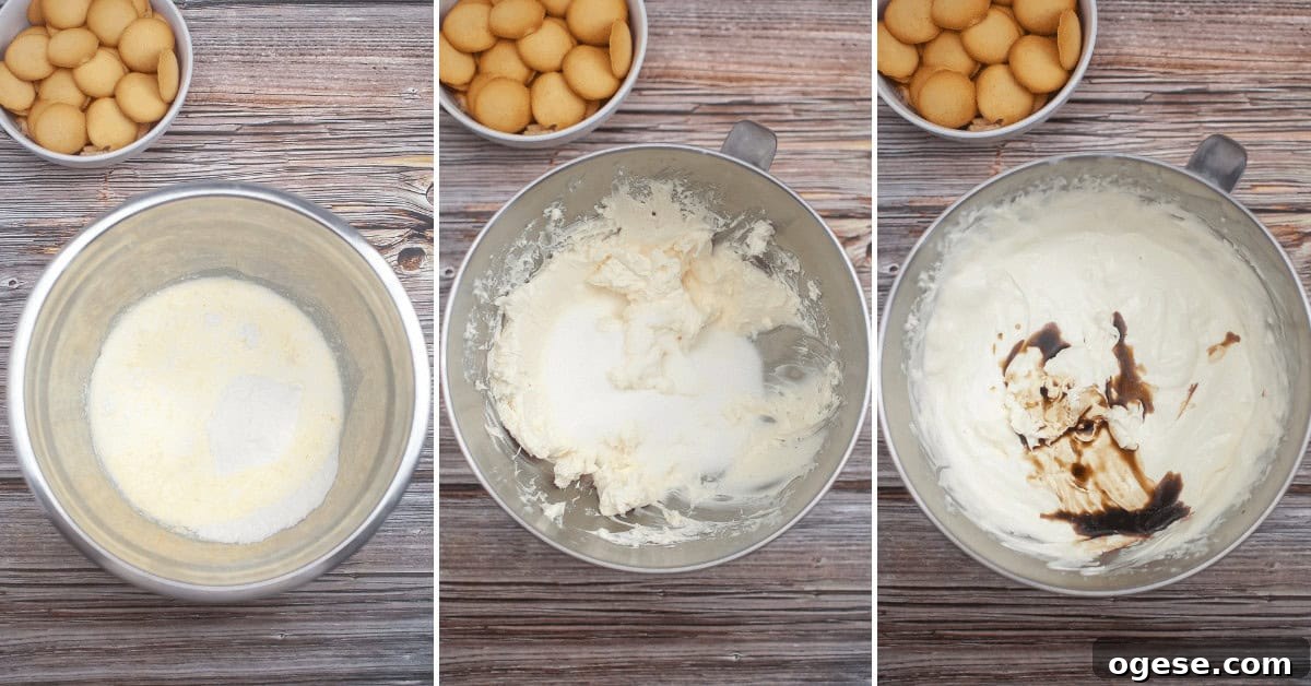 Mixing the cheesecake layer of the pie.