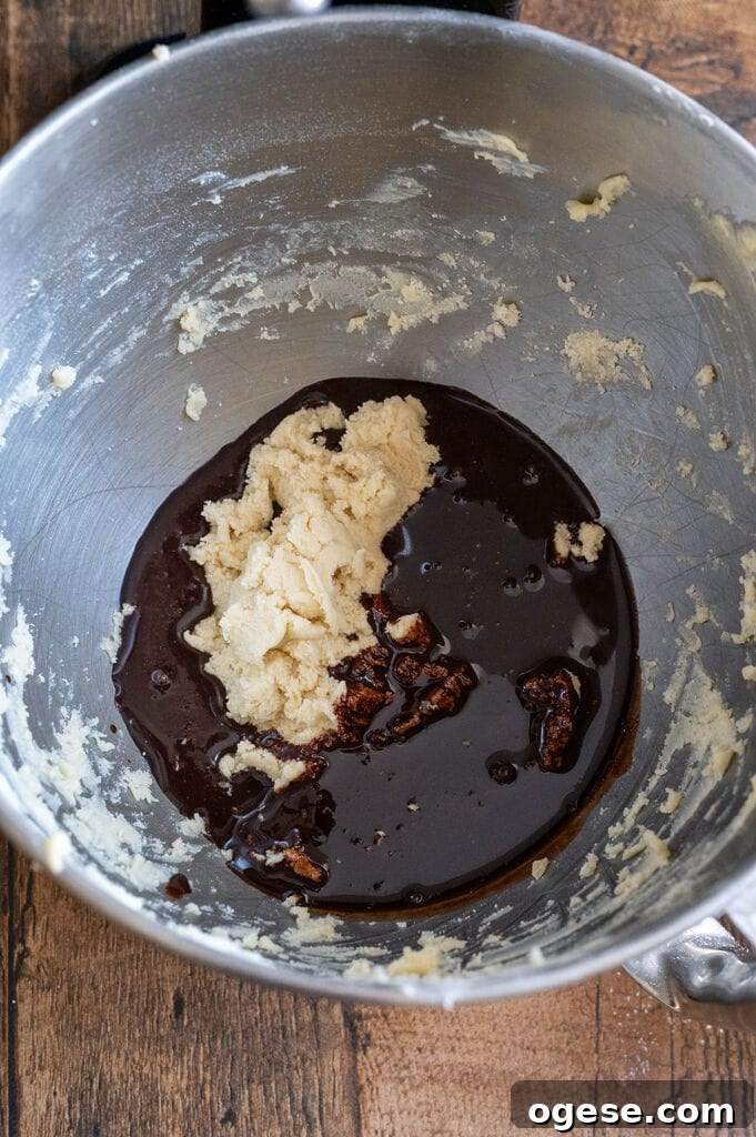Greek Butter Koulourakia Cookies with Chocolate Swirl 10 Mixing the white dough into the chocolate.