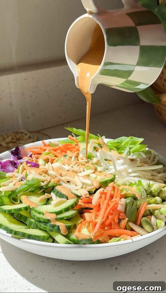 Thai crunch salad with peanut butter dressing.