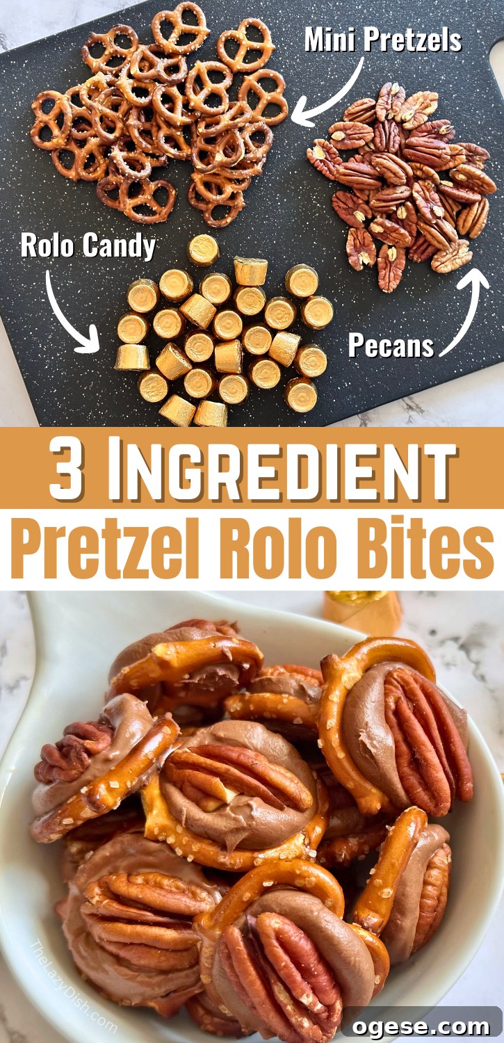 Rolo Pretzel Bites: Chocolate-Caramel Snack Recipe 9 Check out this simple to make dessert that everyone is sure to love. Using just 3 ingredients including pretzels, rolo candy, and pecans you can make a sweet treat thats perfect for your next party or gathering. These are perfect for the holidays! I make them every year for Christmas.
