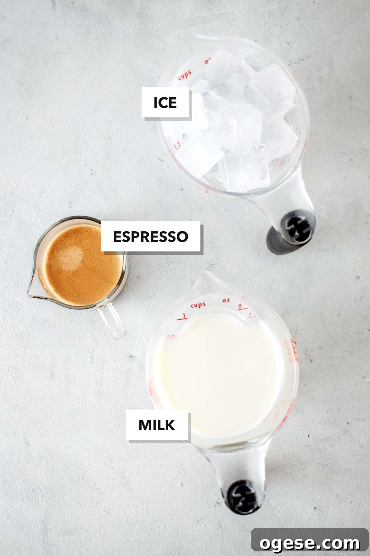 Ingredients to make an iced latte.