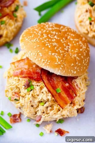 Instant Pot crack chicken sandwich with bacon.