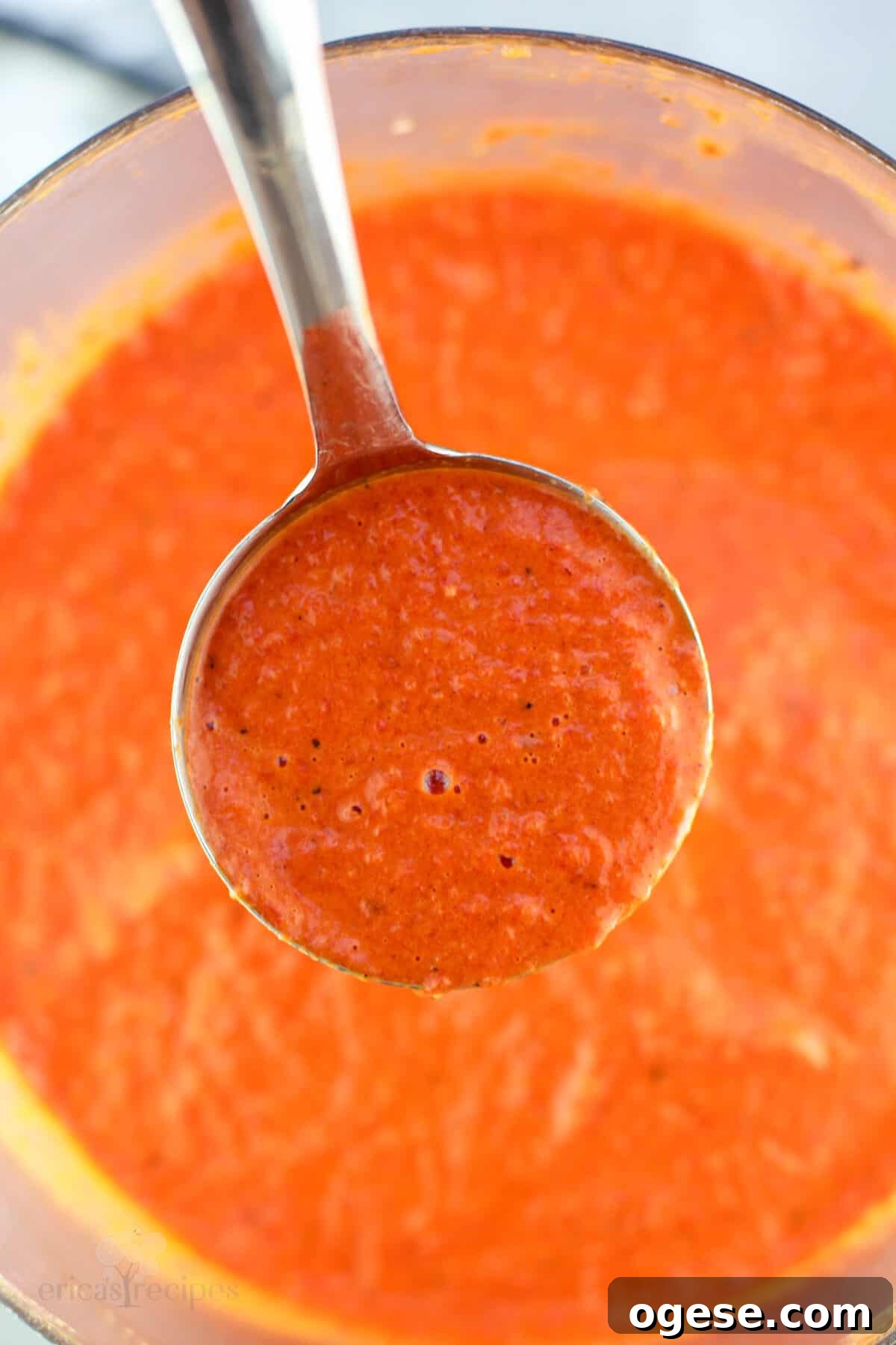 ladle holding sauce