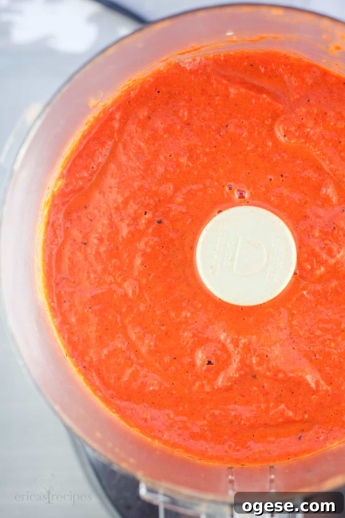 red pepper coulis in food processor after blending
